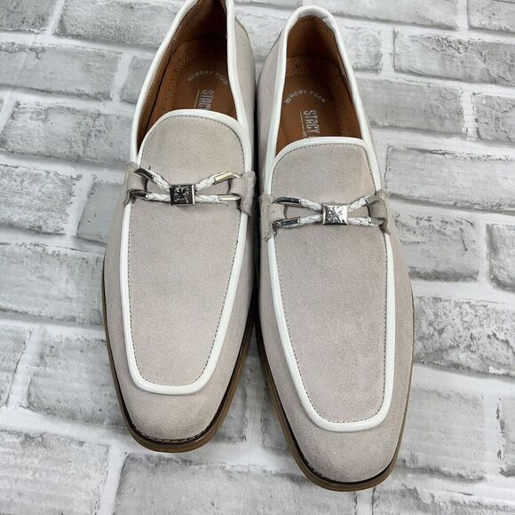 Stacy Adams Colbin Men's Size 9 Ivory Moc Toe Ornament Strap Slip On Loafers - Picture 9 of 13